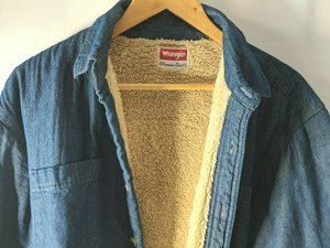Wrangler Men Retro Country Sherpa Lined Denim Button Up Long Sleeve Shirt Sz M